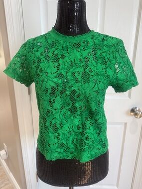 Green Lace Short-Sleeve Women's Top